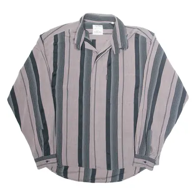 CARLOFF Mens Shirt Grey Striped Long Sleeve XL
