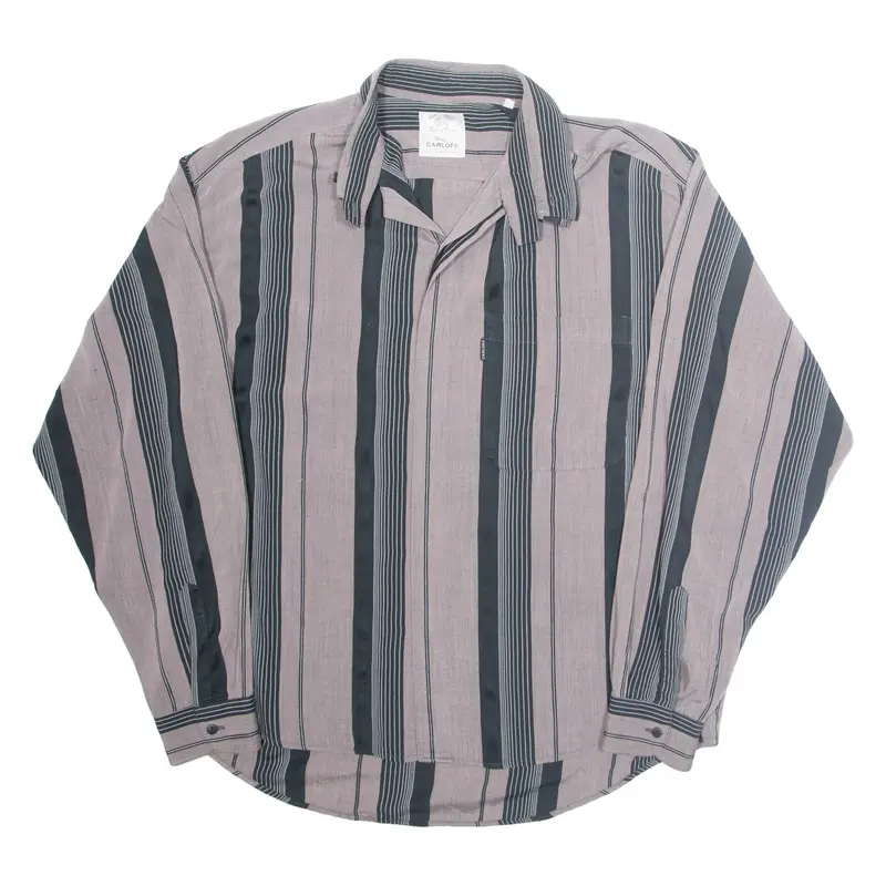 CARLOFF Mens Shirt Grey Striped Long Sleeve XL