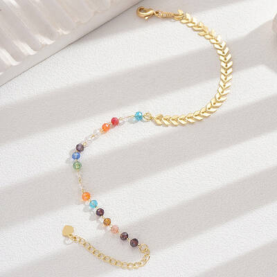 Brass Wheat & Plastic Colorful Asymmetrical Beach Vacation Anklets for Women