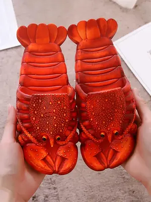 Men's Cute Cartoon Lobster Design Slippers, 1 Pair Fashionable Creative Lobster Themed Design Casual Comfortable Home Slipper...