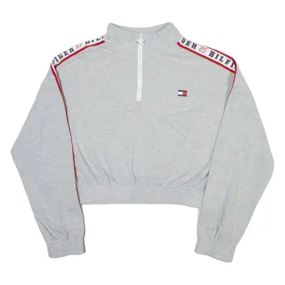 TOMMY HILFIGER Cropped Womens Sweatshirt Grey 1/4 Zip L