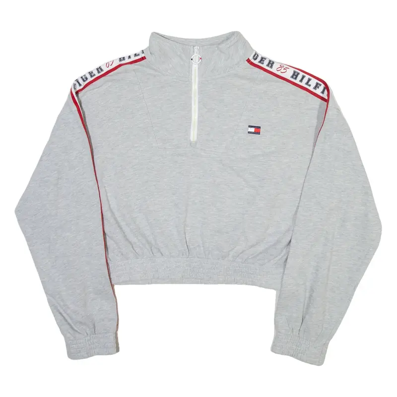 TOMMY HILFIGER Cropped Womens Sweatshirt Grey 1/4 Zip L