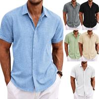 Men's Linen Short-Sleeved T-shirt Loose Undershirt Solid Color Short-Sleeved Cotton and Linen Shirt Men's Beach plus Size Men...