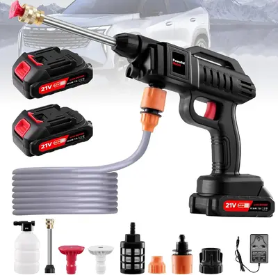 Cordless Pressure Washer,1500W Portable Battery Pressure Washer, High Pressure washer Gun with 2 Nozzles, 2 Battery, 5m Hose ...