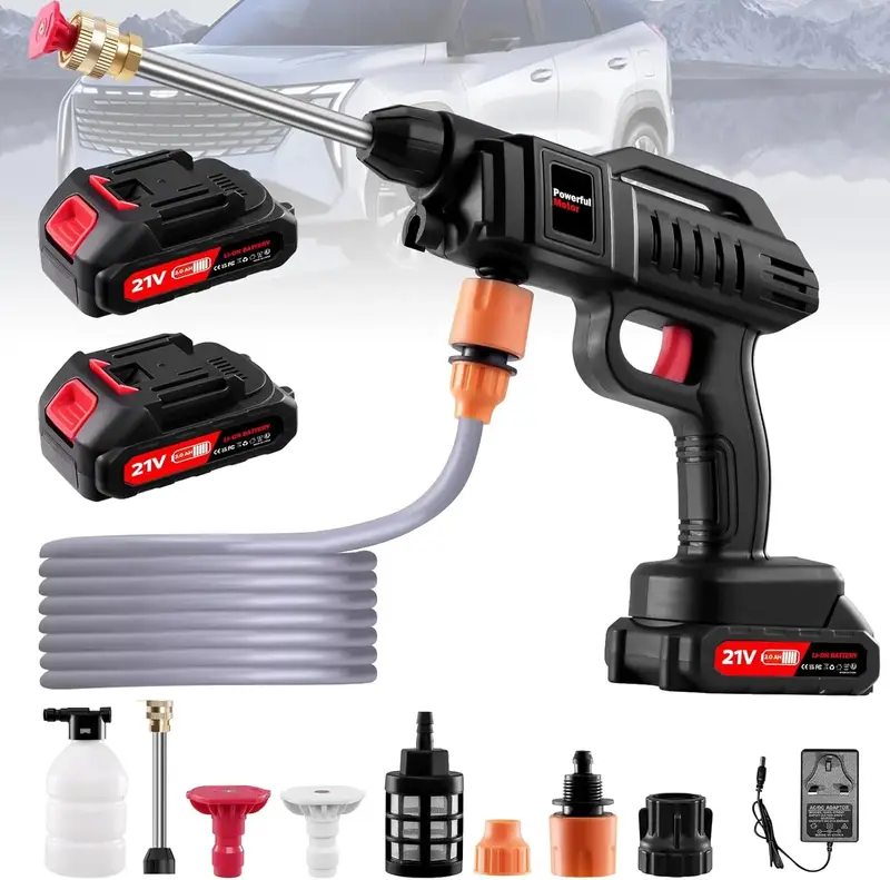 Cordless Pressure Washer,1500W Portable Battery Pressure Washer, High Pressure washer Gun with 2 Nozzles, 2 Battery, 5m Hose ...