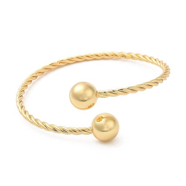 Rack Plating Brass Twist Rope Cuff Bangle with Round Beaded