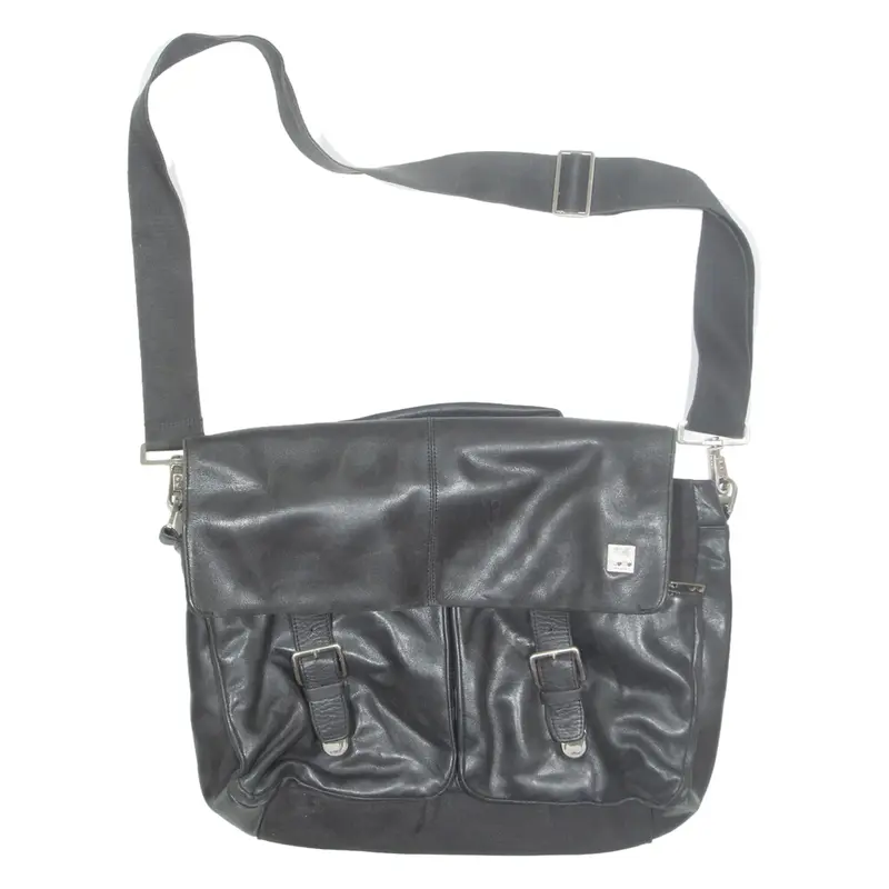 KOMO Mens Satchel Bag Black Leather