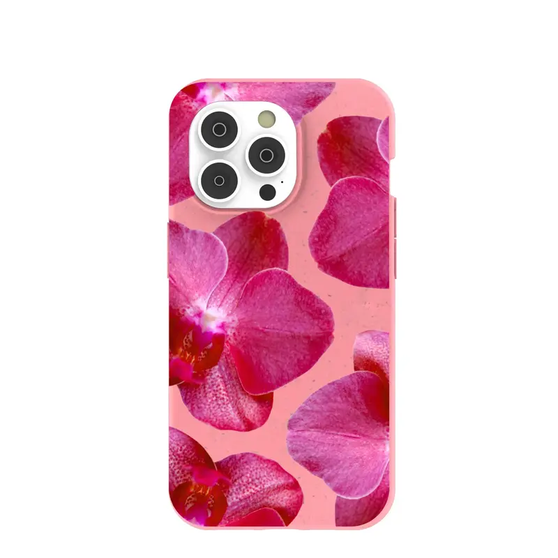 Bubblegum Pink Pink Orchids iPhone 14 Pro Case