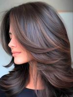 22 Inch Highlight Long Straight Layered Wigs for Women, Gorgeous Fluffy Glueless Wig with Bangs, Synthetic Full Machine Made ...