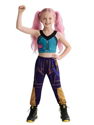 K-Pop Cool Girls' Crop Top Pants Costume Set, Mira Role Play, Halloween Magic Girl Cosplay Suit, All Seasons Fitted Style
