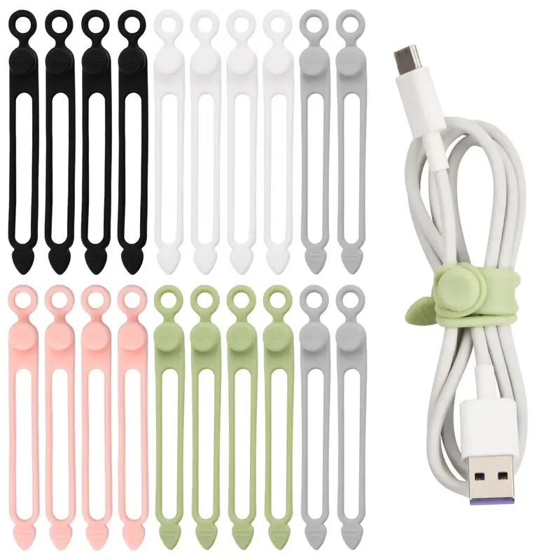 Data Cable Organizer Tie, 20pcs Reusable Silicone Cable Tie Summer Sets, Mini Essential Items, Multifunctional Data Cable Man...