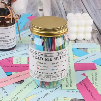 Glass Bible Jar, 1 Count Bible Verse Label Jar, Desktop Ornament for Home Decor Ideas 2024, Room Accessories, Summer for Gift...