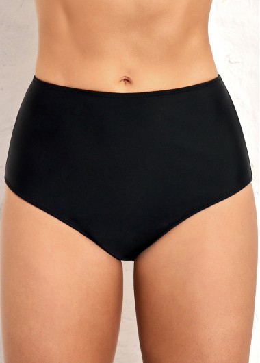 Modlily Black High Waisted Elastic Detail Swimwear Panty - L