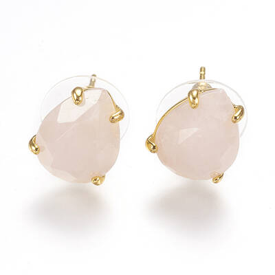 Natural Rose Quartz Stud Earrings