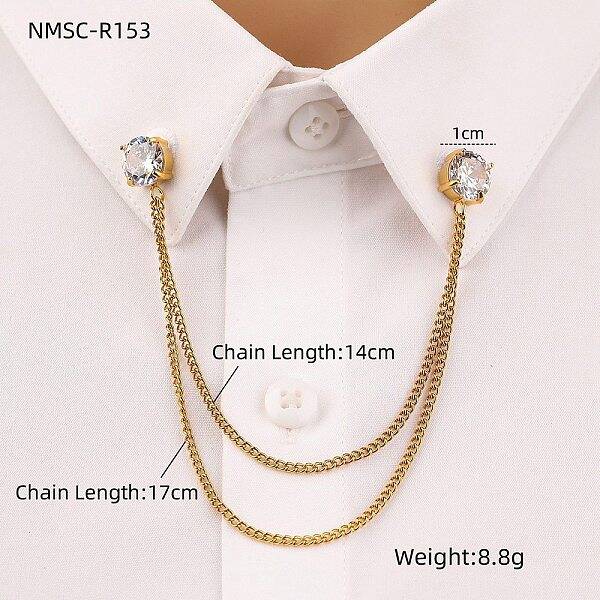 304 Stainless Steel Pave Cubic Zirconia Round Hanging Chain Brooch