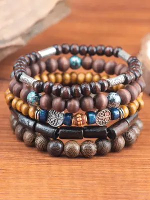 Boho Style Wooden Beaded Bracelet, Vintage Trendy Bracelet, Fashionable Jewelry for Women & Girls for Daily Decoration