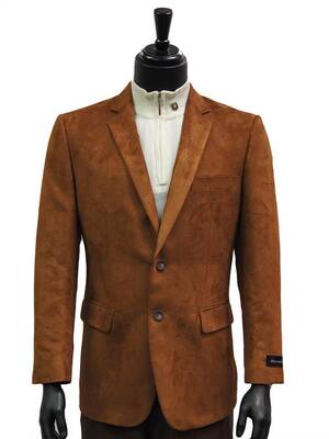 Men Cognac Micro Suede Notch Lapel Two Button Casual Work Blazer