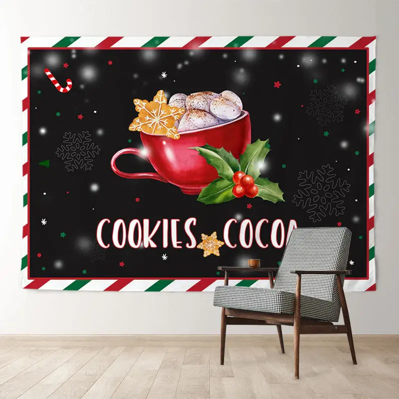 Aperturee Cookies Cocoa Red Cup Black Christmas Backdrop