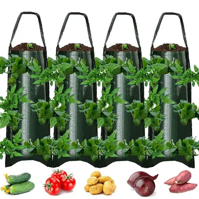 8 Hole Inverted Tomato Planting Bag (4 Counts), Hanging Strawberry Planting Bag, Strawberry Tomato Potato Vegetable Planting ...