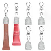 4pcs Lip Gloss Keychain Holder Bling Balm Key Chain Cap Portable Lipgloss Compatible with LANGIGE 0.35oz & Aquaphor Jack Blac...
