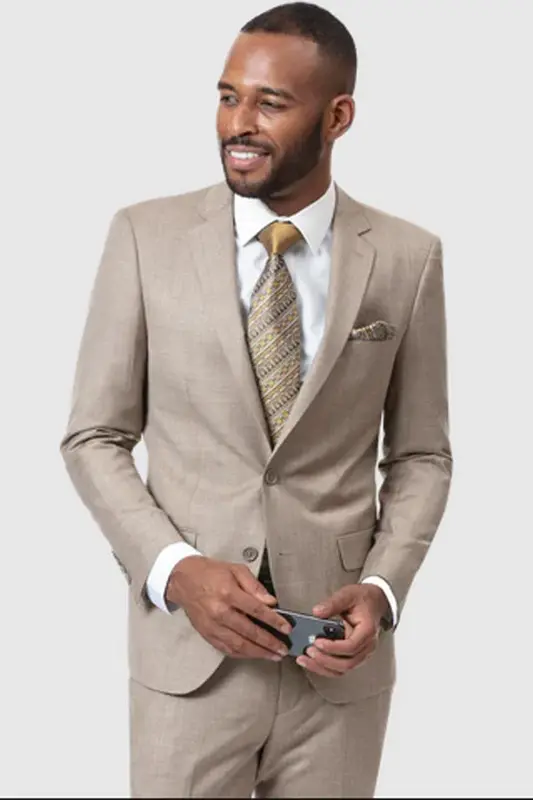 Mens Two Button Modern Fit Sharkskin Weave Suit In Taupe