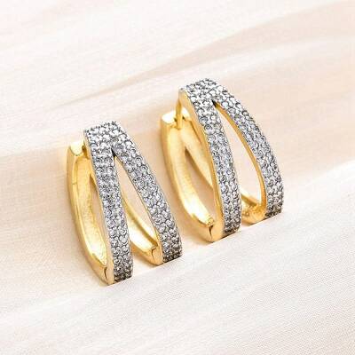 Brass Micro Pave Clear Cubic Zirconia Hoop Earrings