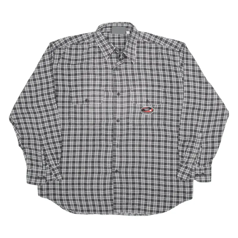 SWISS OLYMPIC COLLECTION Flannel Shirt Black Check Long Sleeve Mens XL