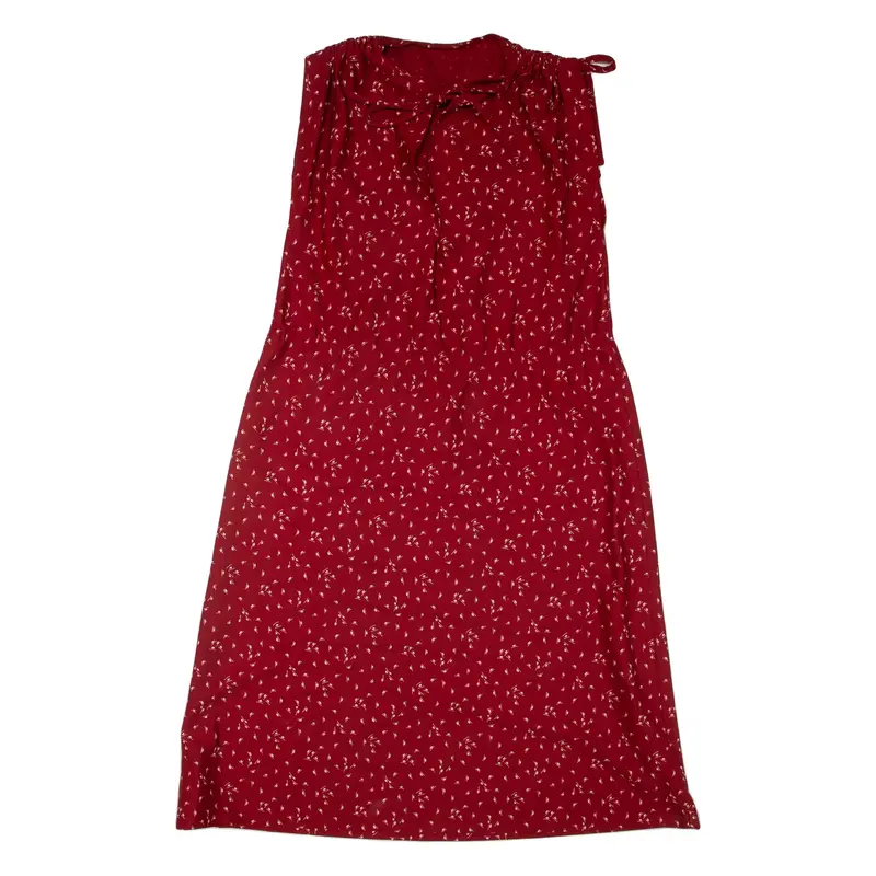 Womens Day Dress Red Floral Sleeveless Knee Length M