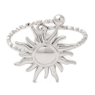 Non-Tarnish 304 Stainless Steel Sun Open Cuff Ring for Women