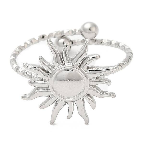 Non-Tarnish 304 Stainless Steel Sun Open Cuff Ring for Women