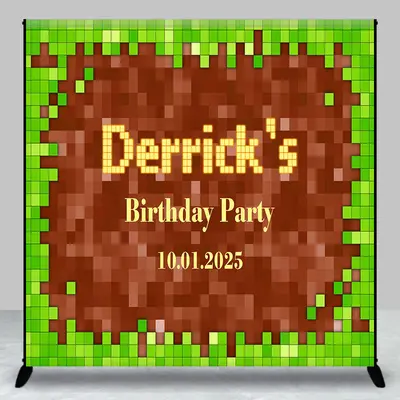 Custom Green Brown Mosaic Game Birthday Backdrop - Aperturee