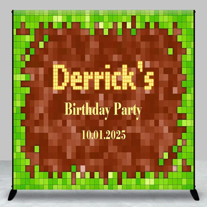 Custom Green Brown Mosaic Game Birthday Backdrop - Aperturee