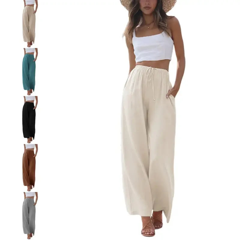 UANEO Women's Cotton Linen Summer Palazzo Pants Flowy Wide Leg Beach Trousers with Pockets Casual Womenswear #TikTokShopBackt...