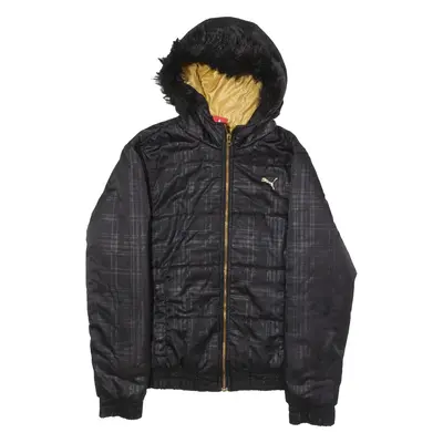 PUMA Mens Puffer Jacket Black Hooded Check S