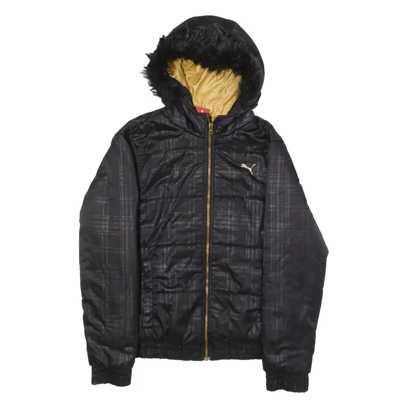 PUMA Mens Puffer Jacket Black Hooded Check S