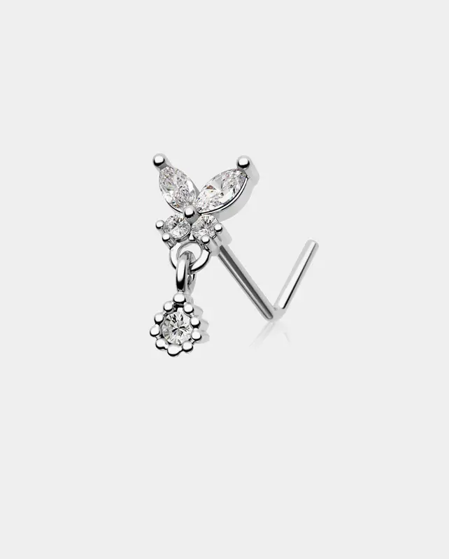 Round CZ Dangle Butterfly Nose Stud