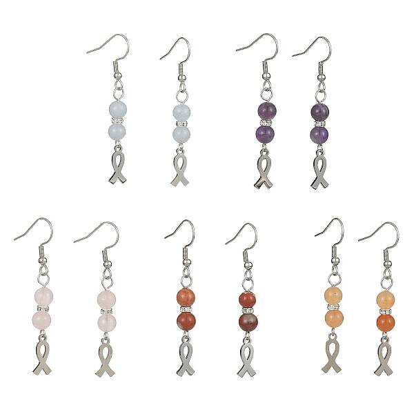 Natural Mixed Gemstone Dangle Earrings
