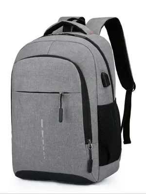 1 Piece Men's Business Simple Plain Texture Zipper Backpack, Casual Lightweight Large Capacity Travel Backpack, with USB Port...