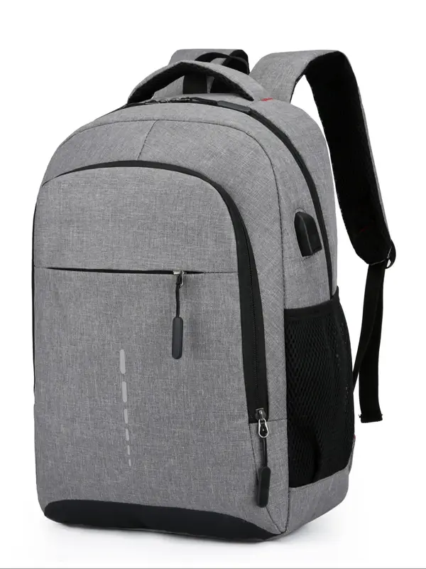 1 Piece Men's Business Simple Plain Texture Zipper Backpack, Casual Lightweight Large Capacity Travel Backpack, with USB Port...