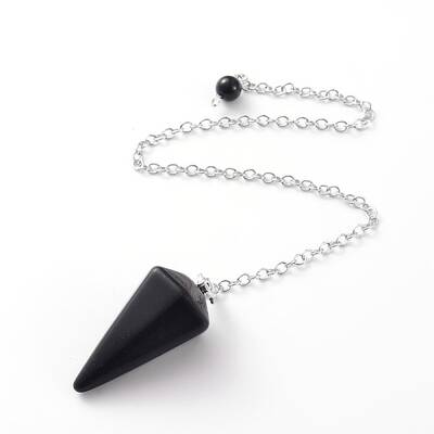 Platinum Tone Brass Dyed & Heated Black Agate Cone Hexagonal Pointed Dowsing Pendulums