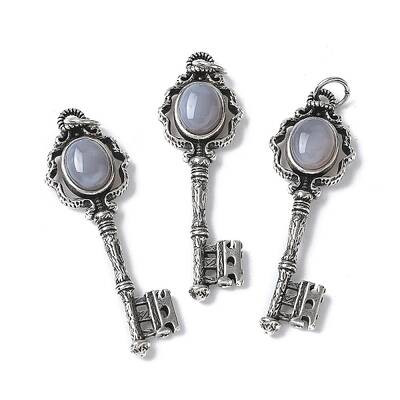 Key Brass Natural Grey Agate Big Pendants