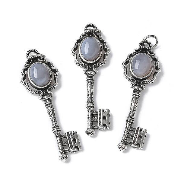 Key Brass Natural Grey Agate Big Pendants