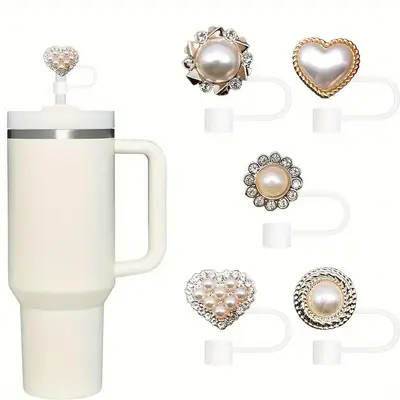 Straw Cover for Stanley Cup (5 Counts/set), Colorful Shiny Pearl Decor Straw Protectors Tips, Water Bottle Tumblers Accessori...