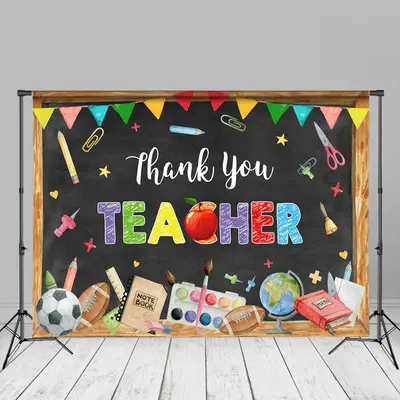 Colorful Patterns Black Thank You Teacher Backdrop - Aperturee