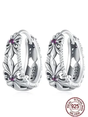 S925 Sterling Silver Hollow Out Flower Design Hoop Earrings, Fashionable Earrings for Women, Trendy All-match & Exquisite Jew...