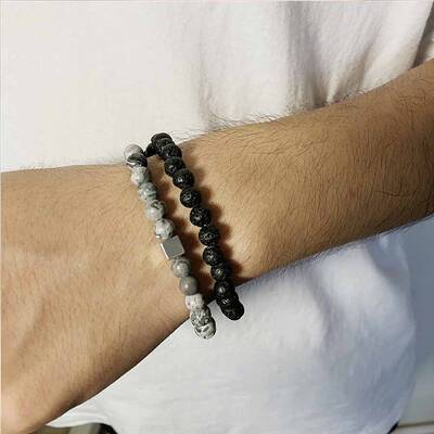 Fashion Retro Black Matte Bracelet Set with Zircon Crown
