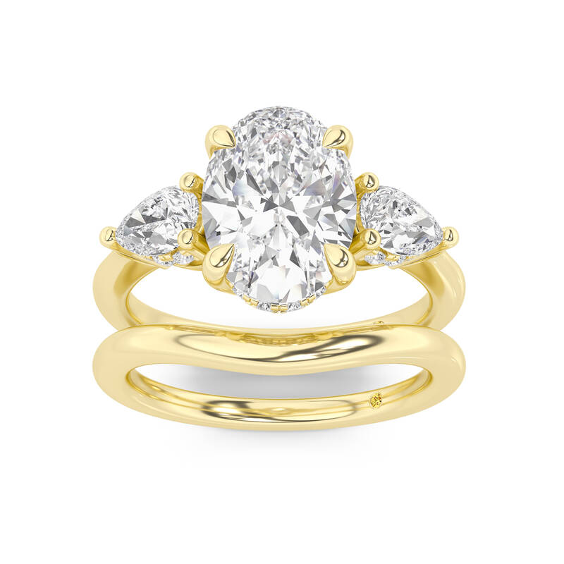Celestia Lab Grown Oval Shaped Diamond Engagement Ring with the Luna Wedding Band | 14K Yellow Gold 3 3/4 ct. tw.