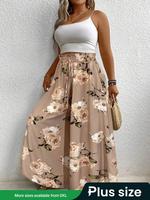 【Plus Size】 All Over Print Drawstring Waist Wideleg Pants, Boho Casual Bohemian Comfy Bohemian Trousers for Beach Vacatio...