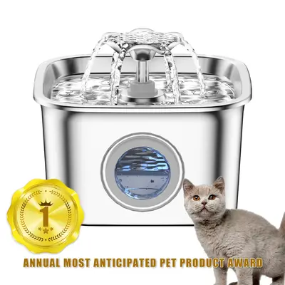 2.6L/88oz Stainless Steel Water Fountain for Cats,Cat Water Fountain,Visual Water Level Window with LED,Gift for pet,Pet prod...