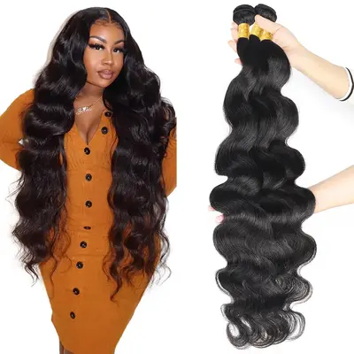 Brazilian Virgin Human Hair Bundles 30inch Body Wave Straight Hair Bundles for Quick Weave 1 3 4 Bundles Traditional Sew in H...